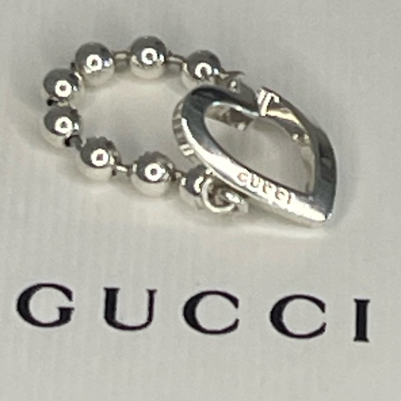 GUCCI Heart Silver 925 Ball Chain Ring sz:50 - Picture 4 of 9